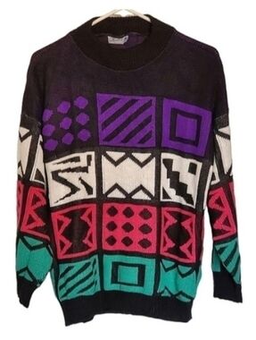 Katie Vintage Colorblock Knit Sweater Black Purple Size Unknown 80s